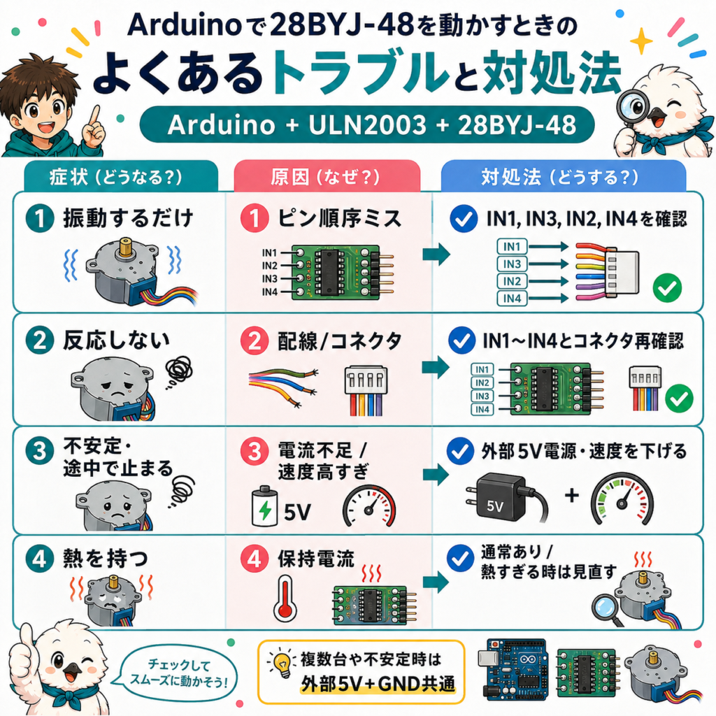 Arduinoで28BYJ-48が回らないときの原因と対処法