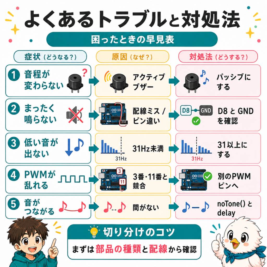 Arduinoのブザーが鳴らない原因やtone関数のトラブル対処法をまとめた図解