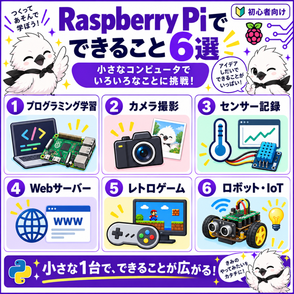 Raspberry Piでできること6選をまとめたプログラミング・カメラ・センサー・Webサーバーの図解