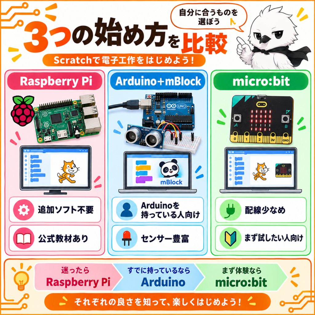 Scratch電子工作で使うRaspberry Pi・Arduino+mBlock・micro:bitの比較