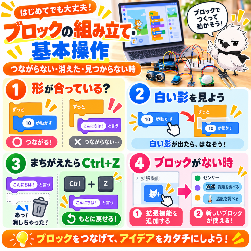 Scratchのブロックがつながらない時の原因と基本的な直し方