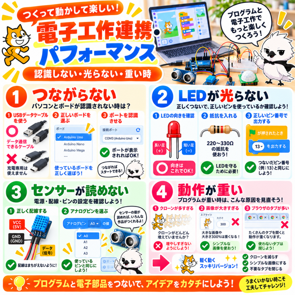 ScratchとArduinoの接続やLEDやセンサーが動かない時の対処法
