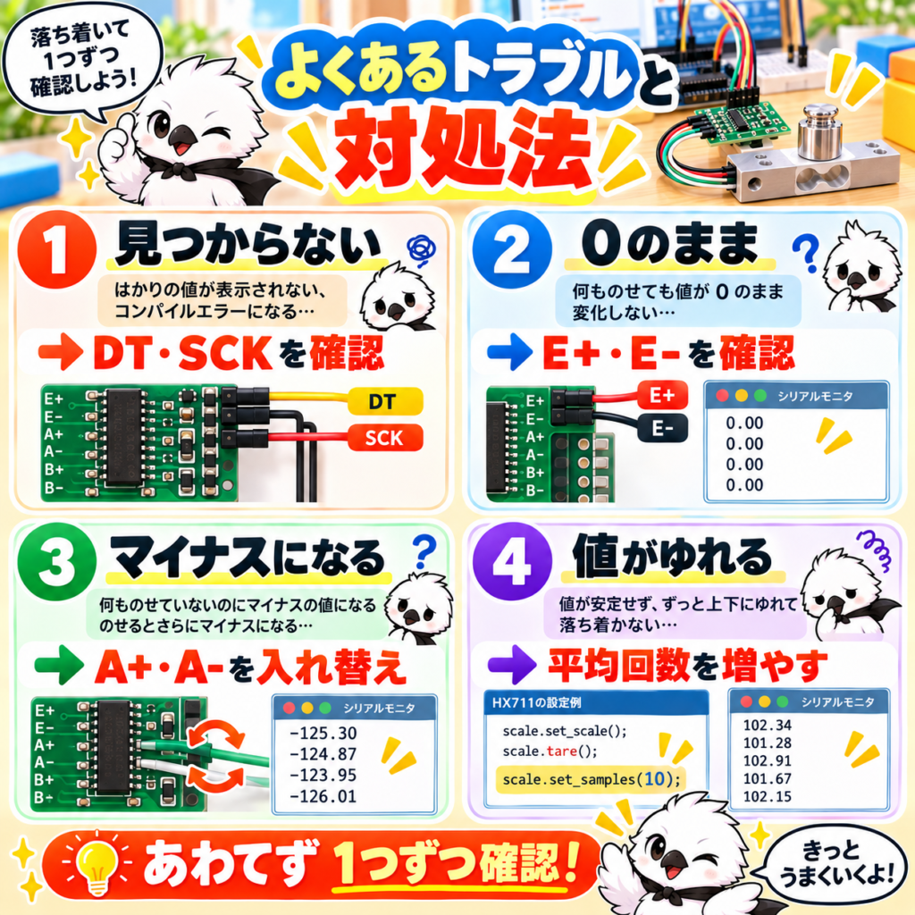 HX711とロードセルで値が出ない・マイナスになる・揺れる場合の対処法