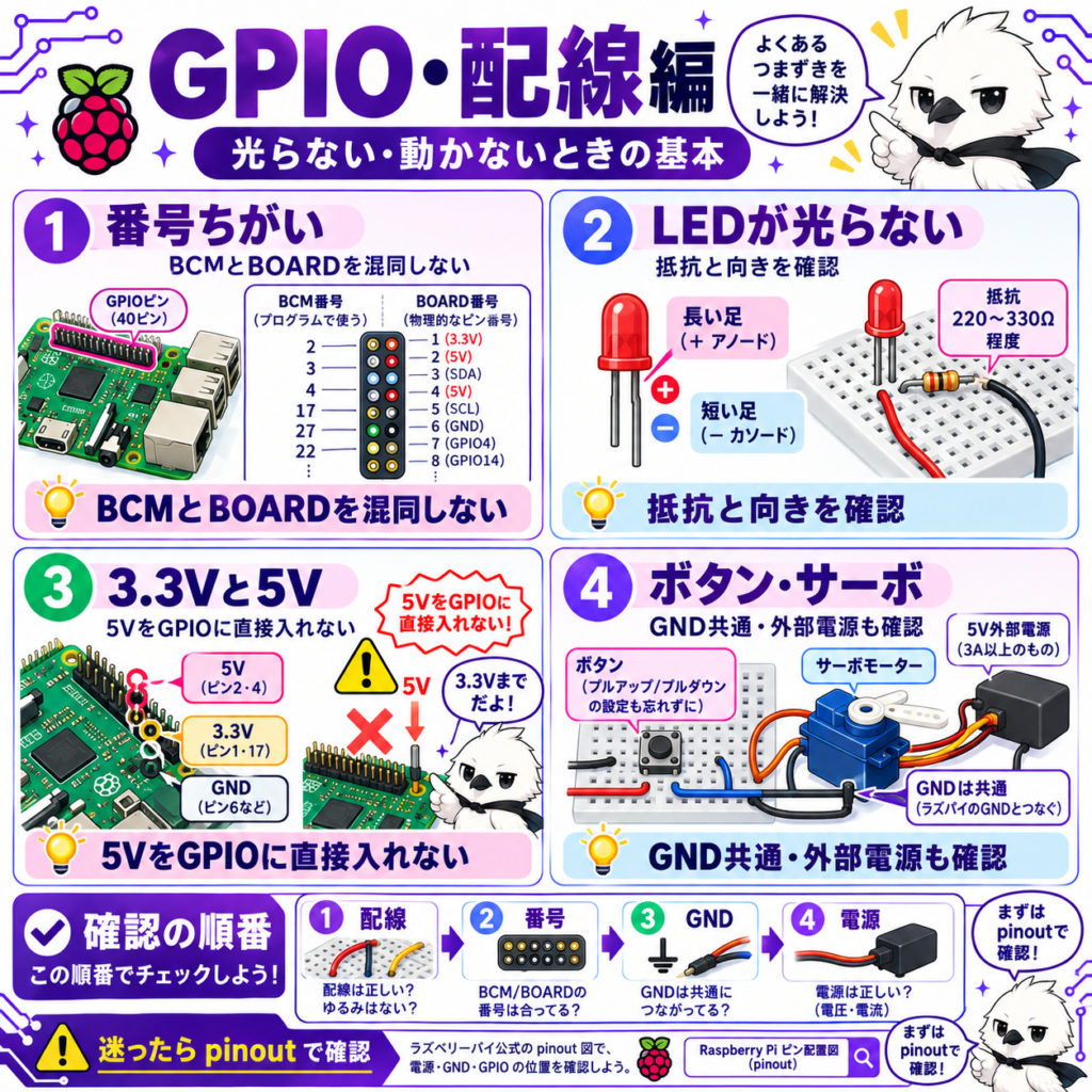 Raspberry PiのGPIO配線とLEDが動かないときの確認ポイント