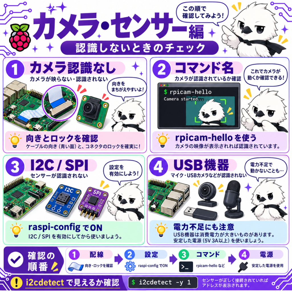 Raspberry PiでカメラやI2Cセンサーが認識されないときの確認方法