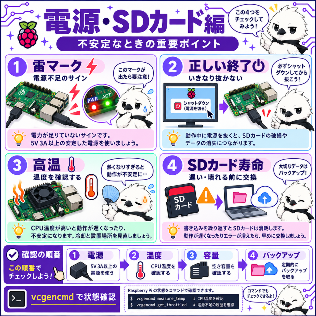 Raspberry Piの電源不足とSDカードトラブルの確認ポイント