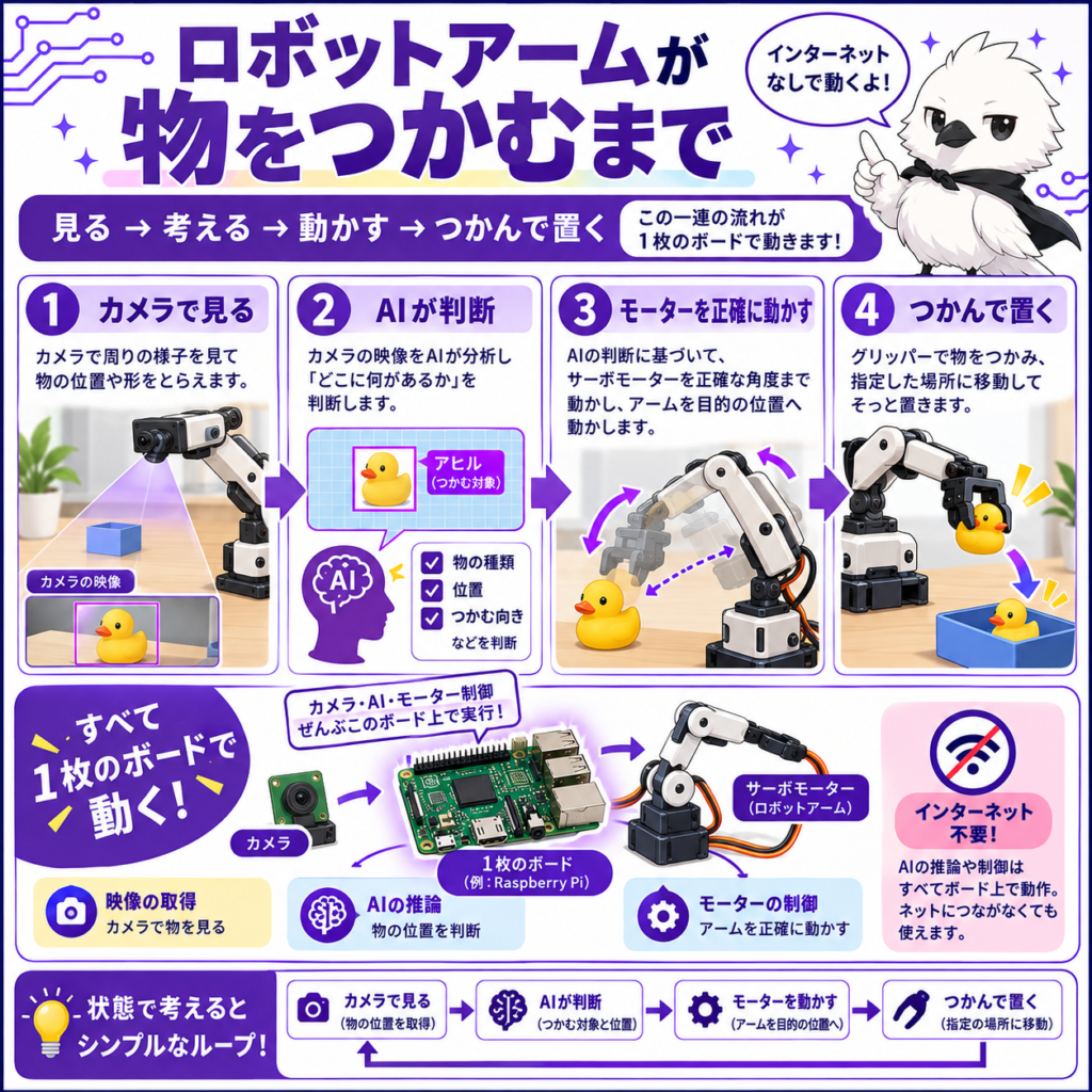 VENTUNO Qでカメラ認識からAI判断、ロボットアーム制御まで行う流れ