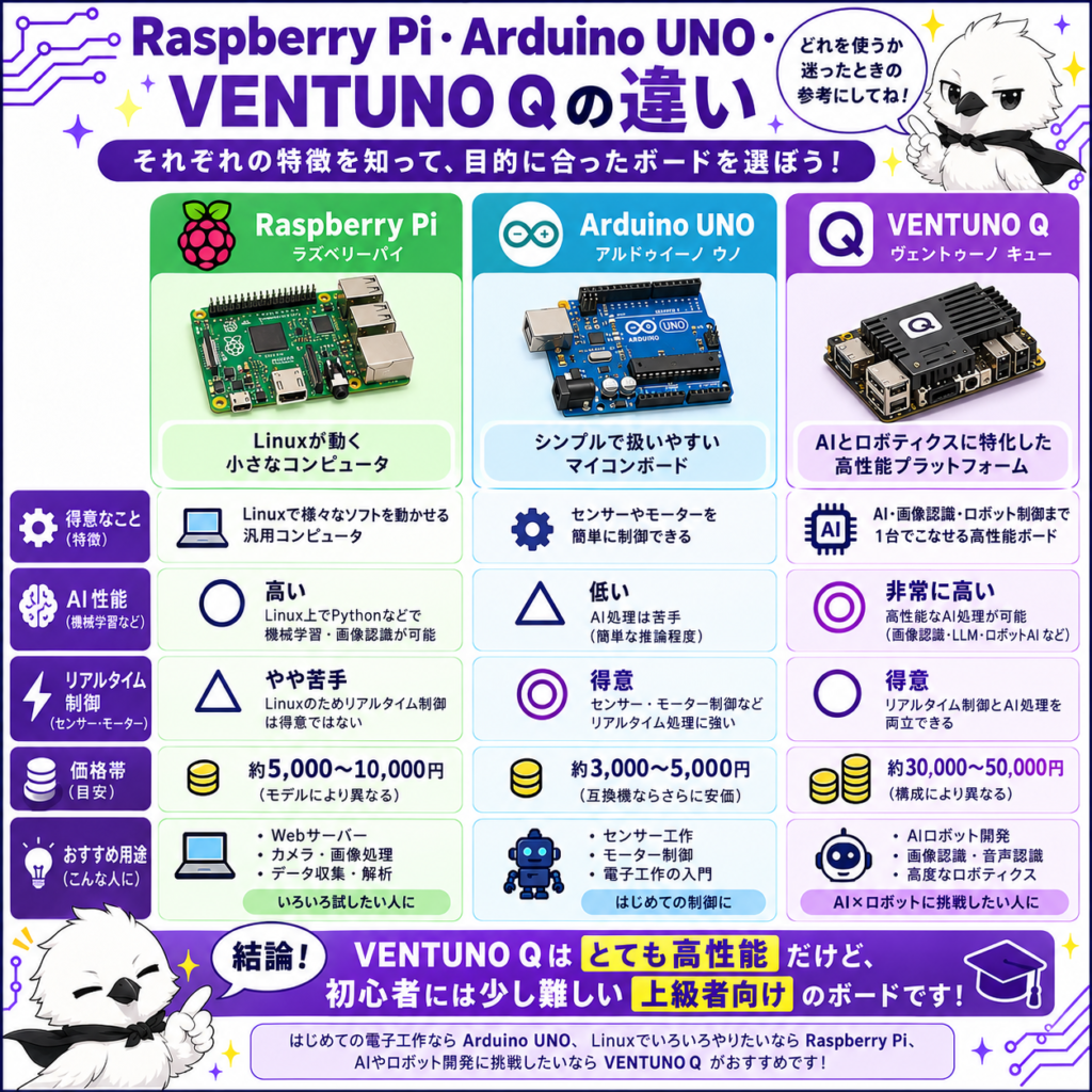 Raspberry PiとArduino UNOとVENTUNO Qの違いを比較した初心者向け図解