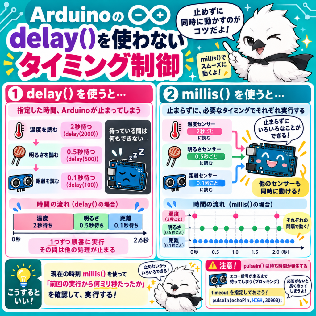 Arduinoのdelayとmillisの違いと複数センサーのタイミング制御